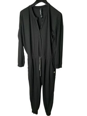 Vuori Jumpsuit Lux Henley Long Sleeve Romper dark gray women's size large VW478